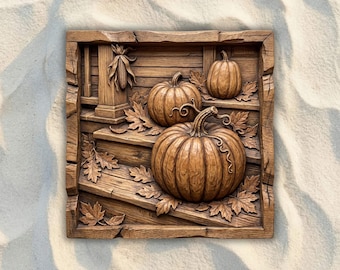 Autumn Pumpkins STL File, Halloween Bas Relief CNC Router Wood Carving & 3D Print, Carveco, Aspire, Easel, Carbide Create, VCarve