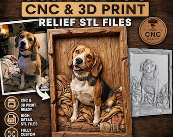 Custom Dog Portrait STL File, Personalized Pet Relief from Photo, 3D Relief CNC Router File, Wood Carving 3D Print Model, Memorial Pet Gift