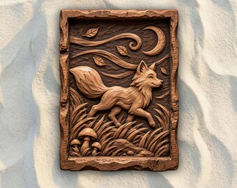 Whimsical Woodland Fox STL File | 3D Relief CNC Router Wood Carving Model | VCarve Aspire Carveco Shapeoko | Digital Download