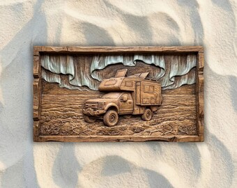 Camper Northern Lights Aurora STL File, 3D Relief CNC Router File, Wood Carving 3D Printing Model, Adventure Wall Art, Camping Home Decor