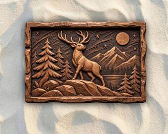 Woodland Stag Landscape STL File | 3D Relief CNC Router Wood Carving Model | VCarve Aspire Carveco Shapeoko | Digital Download