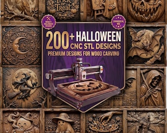 200+ Halloween CNC STL Files Mega Bundle, Bas Relief 3D Wood Carving Design Set for CNC Router & 3D Print, Carveco, Aspire, Easel, VCarve