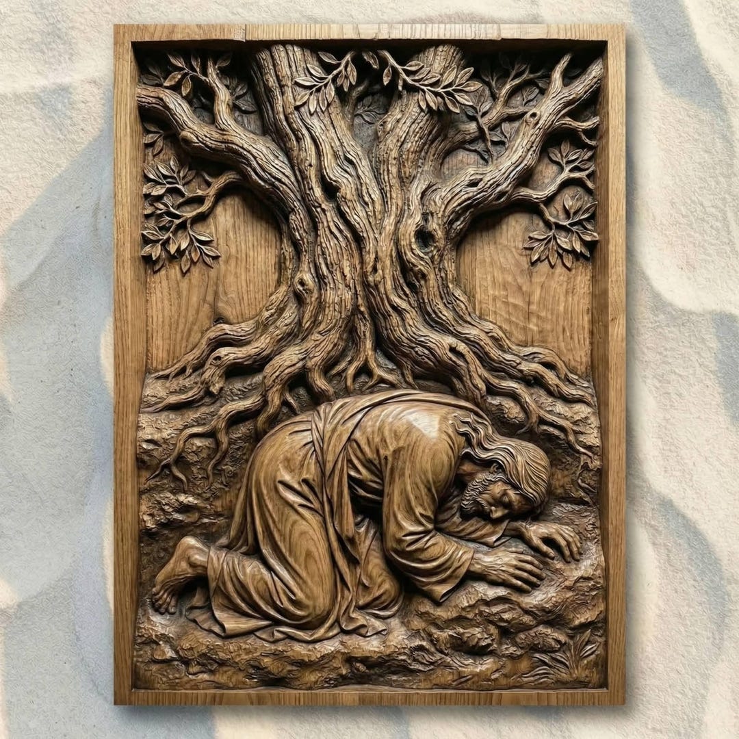 Jesus Prostrating Jesus Prostrate in Prayer CNC STL File, 3D Relief CNC Router File, Wood ...
