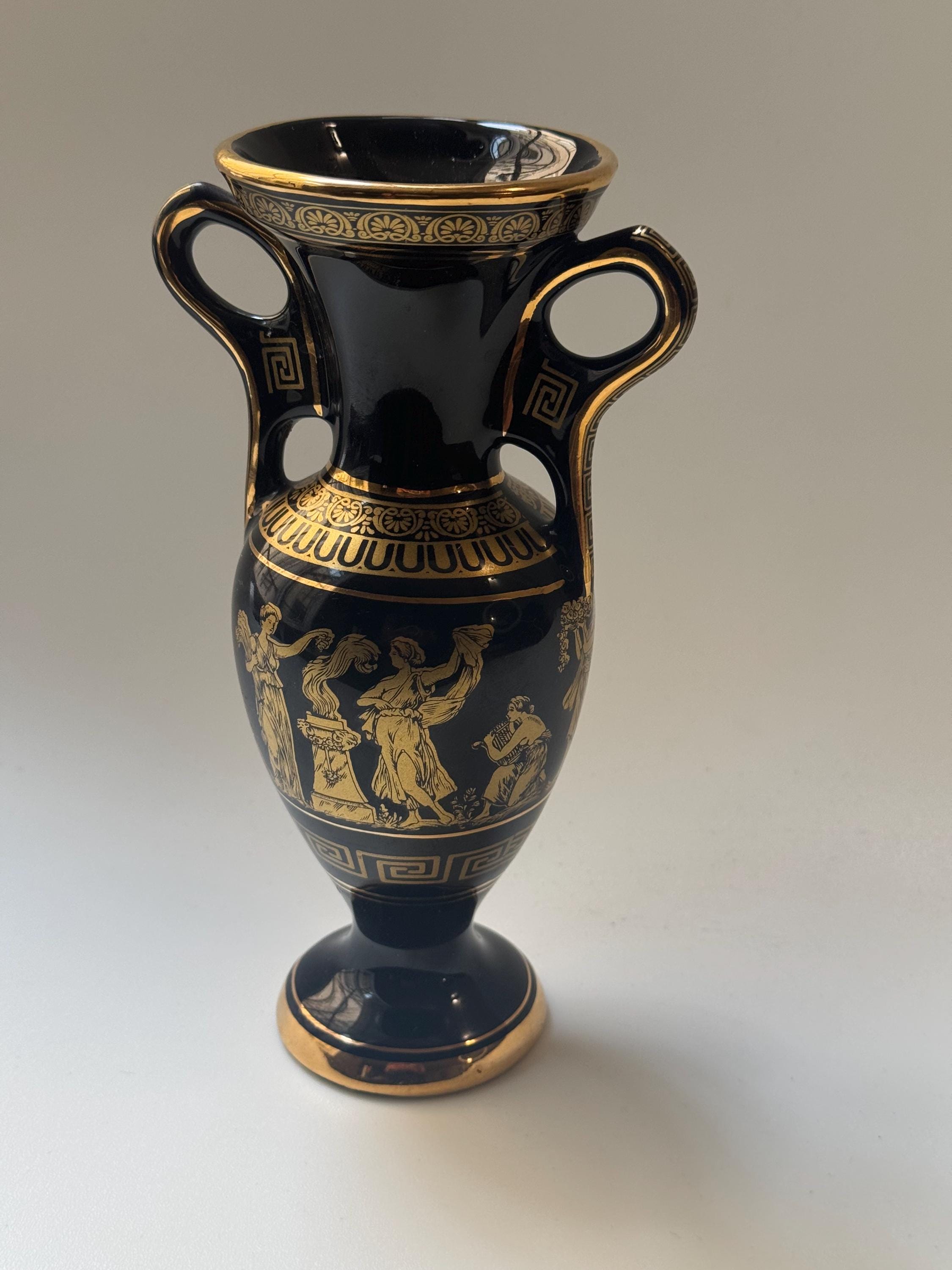 未使用 ギリシャ製 陶器 花瓶 金 24K GOLD ハンドメイド 古代柄 未使用 ギリシャ製 陶器 花瓶 金 24K GOLD ハンドメイド 古代柄 未使用