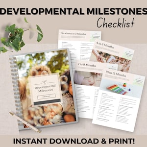 Checklist ontwikkelingsmijlpalen, babymijlpalentracker, checklist ontwikkeling kind, afdrukbare groeigrafiek, digitale download, mijlpaal