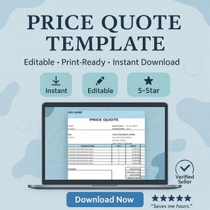 Quote Template, Editable Quotation Template, Quote Form, Small Business Invoice Form PDF, Pricing Quotation Template, Services Estimate Form