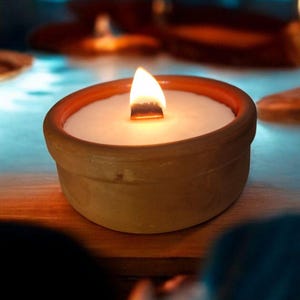 Terracotta Candle With Wooden Wick, Handmade Soy Wax Candle, Rustic Outdoor Candle, Scented Aromatherapy Gift, Housewarming Or Birthday Gift