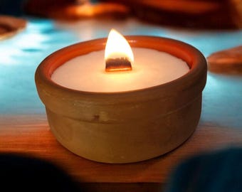 Terracotta Candle With Wooden Wick, Handmade Soy Wax Candle, Rustic Outdoor Candle, Scented Aromatherapy Gift, Housewarming Or Birthday Gift