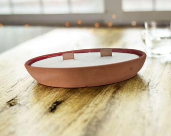 Rustic Terracotta Soy Candle, Handmade Wooden Wick Candle, Large Scented Bowl Candle, Cozy Home Decor, Eco-Friendly Relaxation Gift