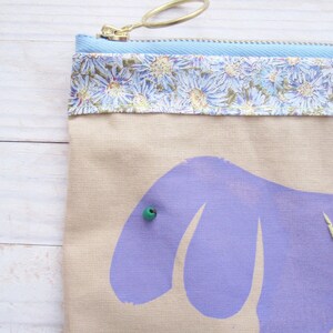 Carry-all zipper pouch cosmetic bag pencil case wallet dachshund dog puppy hand printed wiener dog lilac green beige brown 3-d hay kids gift
