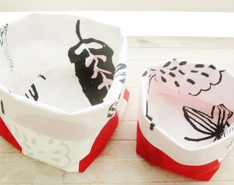 Fabric basket storage box set of 2 red white black leaf organizer bin container cosmetic toiletry make-up nappy holder craft project bag