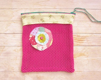 Make-up pouch 2 opt transparent carry-all cosmetic bag net case zipper pouch wallet string vest pink applique flower boho pink green gift