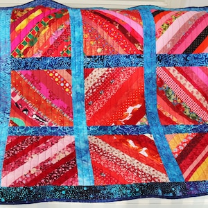Patchwork Quilt Blanket: Red Blue Batik Kids or Baby Crib Bedding