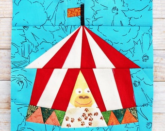 Circus Tent Quilt Block Pattern: Big Top Paper Piecing FPP (PDF Download, 8"x8")