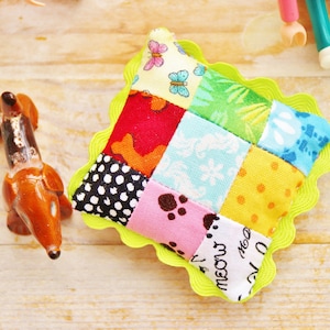 Pincushion or Dollhouse Miniature Patchwork Pillow and Pet Bed