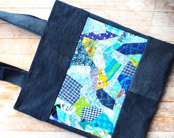 Patchwork Denim Shoulder Bag: Red Blue Or Purple Shopper