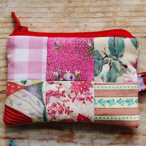 Patchwork Cotton Wallet Keychain: Credit Card Coin Pouch