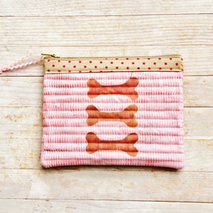 Carry-all pouch cosmetic bag mobile cell phone case cover wallet bones pink red brown beige paisley dots quilted wadded hand painted gift