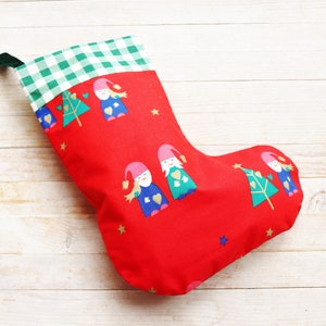 Elf Christmas Stocking: Red Cotton Holiday Decor for Kids
