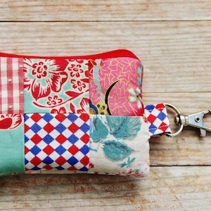 Patchwork Cotton Wallet Keychain: Credit Card Coin Pouch