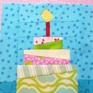 Birthday Cake quilt block pattern PDF instant download modern patchwork candle cute mini scrappy kids anniversary paper pieced advanced