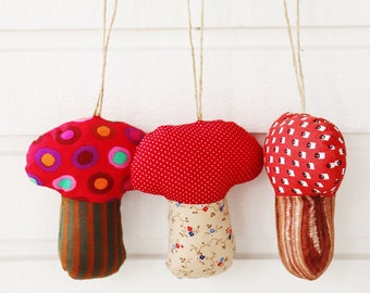 Mushroom ornament decor toy softie amanita fly agaric red beige brown dotted goblincore forestry fall kids room nursery gift pin cushion