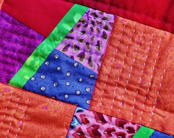 Hand Quilted Patchwork Art Quilt: Abstract Car & Horse, 22 x 33
