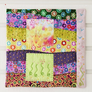 Floral Patchwork Art Quilt: Hand Embroidered Mini Wall Hanging