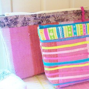 Toilet bag 2 opt nappy diaper cosmetic bag nursery zipper pouch pencils make up case rag rug pink lilac purple brown grey striped mom gift