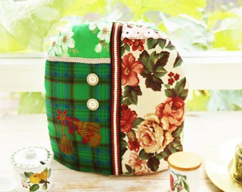 Tea pot cozy coffee pot warmer shabby chic granny chic party patchwork cottage style rosy floral tartan green red blue brown vintage gift