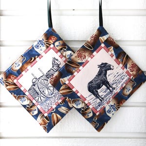 Patchwork Pot Holder Coaster Set of 2: Farm Animals French Country Style