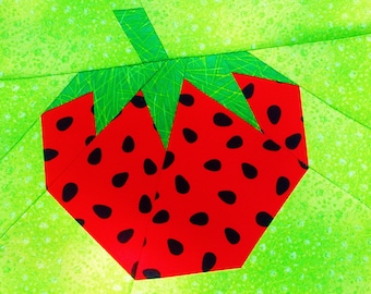 Strawberry Quilt Block Pattern: Scrappy FPP, Summer Fruit (PDF Download 8" x 8")