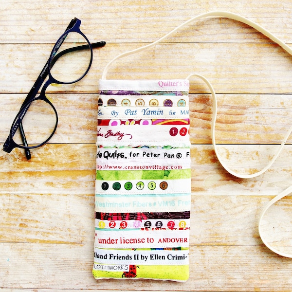 Eyeglasses specs sunglasses neck pouch phone case cover mobile portable bag with strap selvage edge striped patchwork multicolor white gift