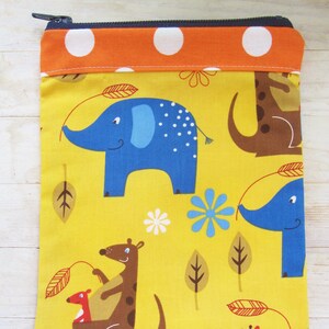 Carry-all pouch 2 opt pencils case cosmetic toilet bag necessaire wallet elephant kangaroo animal yellow blue orange kids baby shower gift
