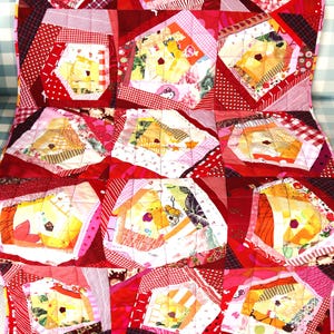 Baby or Kid Patchwork Quilt: Red Pink Yellow Nursery Bedding Decor