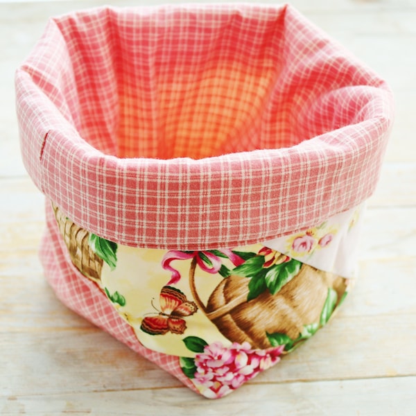 Fabric basket storage box rose hydrangea butterfly coral pink yellow green brown organizer bin container cosmetic make-up nappy holder case