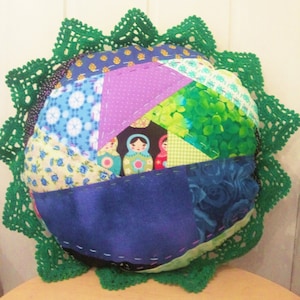 Hand Quilted Patchwork Pillow: Matryoshka Doll Floral Cushion