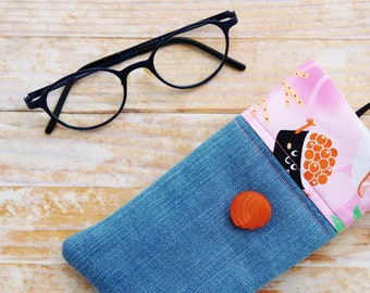 Eye glass case sun glass soft pouch 4 opt holder cover pocket cozy wallet patchwork sushi sailor floral blue purple pink yellow denim gift