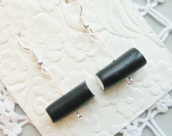 Licorice Allsorts Earrings: Polymer Clay Candy, Boho Dangle Drop Black and White