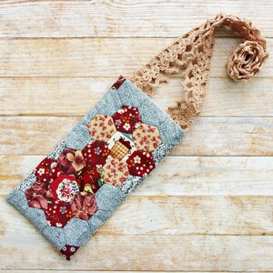 Patchwork Hexagon Cell Phone Pouch: Bohemian Floral Mobile or Eye Glass Bag