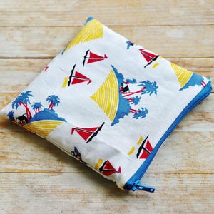 Carry-all zipper pouch 3 fabric options cotton wallet case make-up soft cosmetic padded bag floral rosy boat island pink blue yellow gift