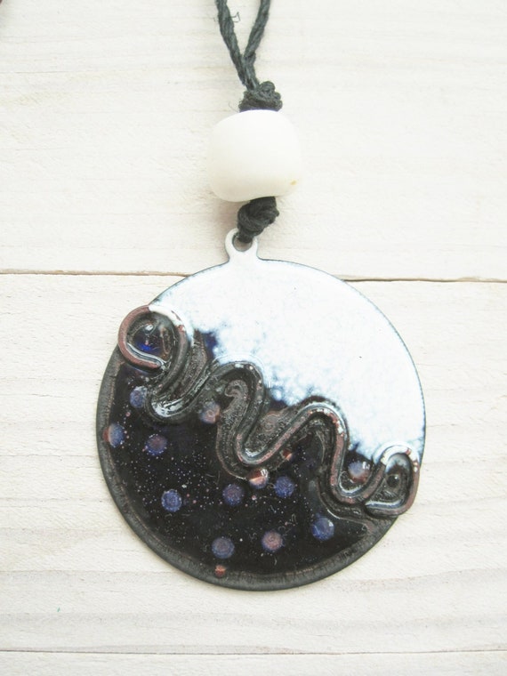 Jewelry Necklace Pendant Enamel Modern Round Primitive Blue Bead