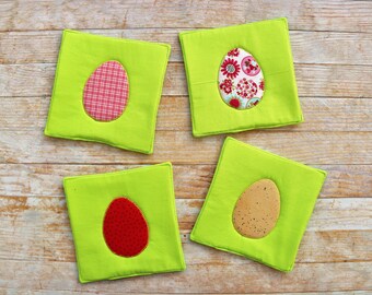 Egg coaster set of 4 mug rug coffee tee drink coaster hot pad Easter egg quilted green purple red pink housewarming hostess spring gift