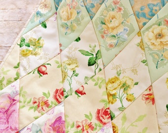 Quilt patchwork blanket baby bedding throw nursery decor table linen wall hanging pink blue yellow green rosy floral cottage chic boho gift