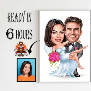 Custom Couple Wedding Cartoon Portrait, Couple Portrait, Couple Gift, Couple Caricature, Family Portrait,Custom Caricature, Anniversary Gift