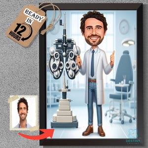 Custom Eye Doctor Caricature – Personalized Ophthalmologist Portrait from Photo – Unique Optometrist Gift, Digital Download
