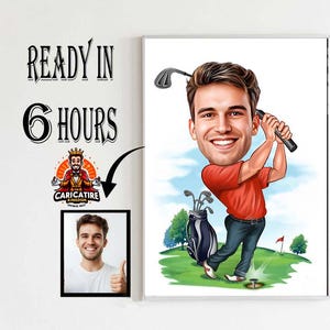 Golfer Gift, Golfer Caricature from Photo, Funny Golfer Drawing Art, Funny Golfer Digital Portrait, Golfer Cartoon Drawing, Men Golf Gift