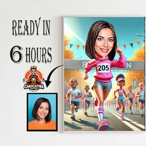 Custom Runner Cartoon Portrait | Personalised Runner Caricature | Marathon Runner Gift | Funny Runing Drawing | Gift for Runner , Sprinter