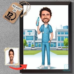 Custom Nurse Caricature Portrait – Personalized Cartoon Drawing from Photo – Unique Gift for Nurses, Digital Download,  Doctor Caricature