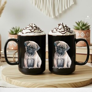 Black Mug, 15oz Pug Mom